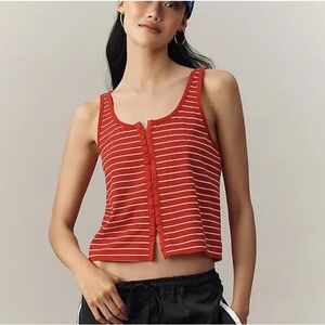 Pilcro Scoop-Neck Button-Front Red and White Stripe Tank